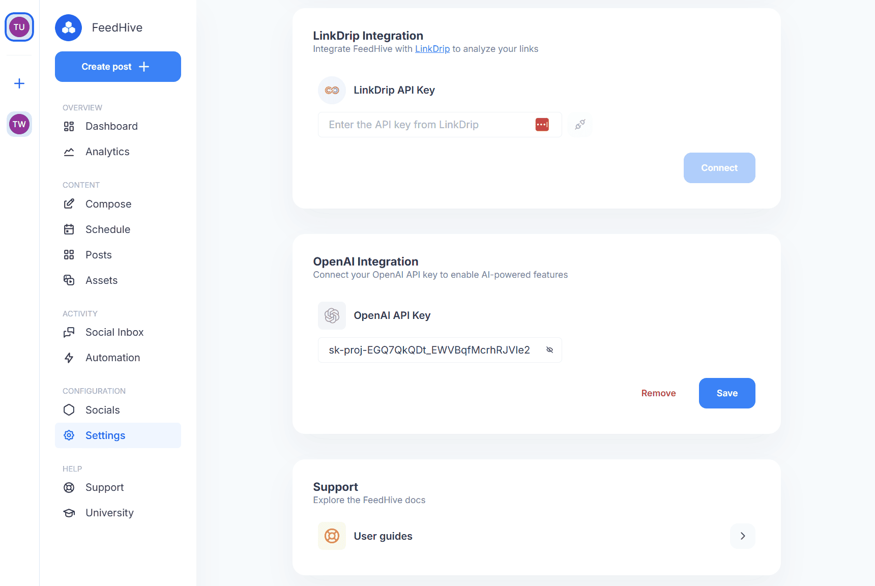 FeedHive OpenAI Settings
