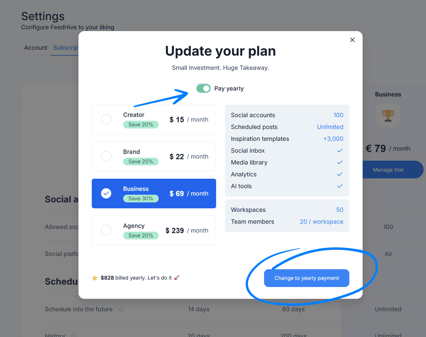 Change to yearly payment