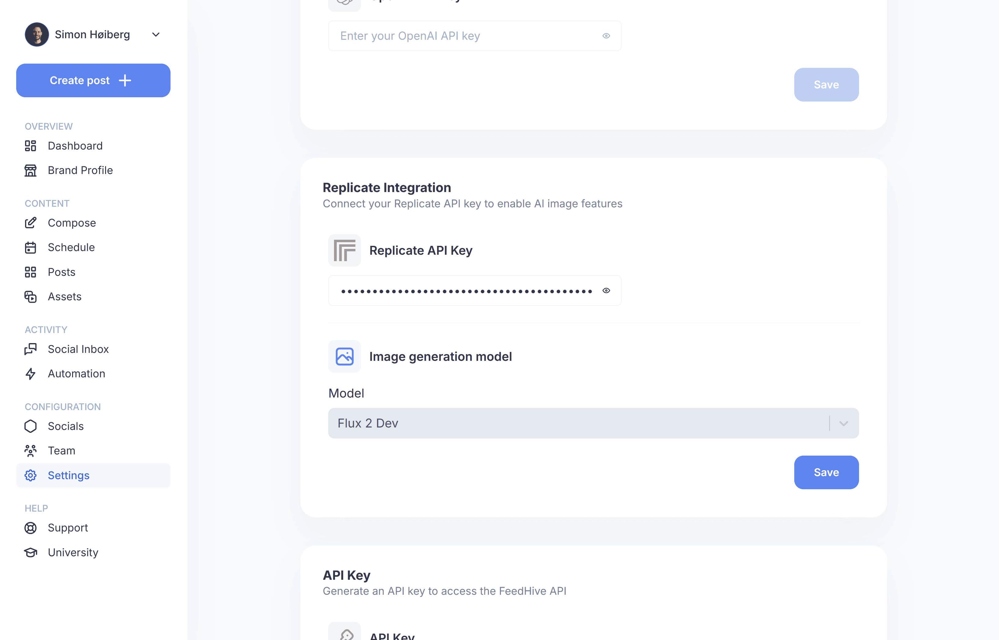 FeedHive Replicate Settings